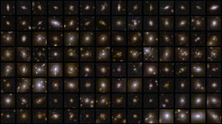 Das Bild zeigt Beispiele von Gravitationslinsen, die Euclid bei seinen ersten lange belichteten Beobachtungen aufgenommen hat.